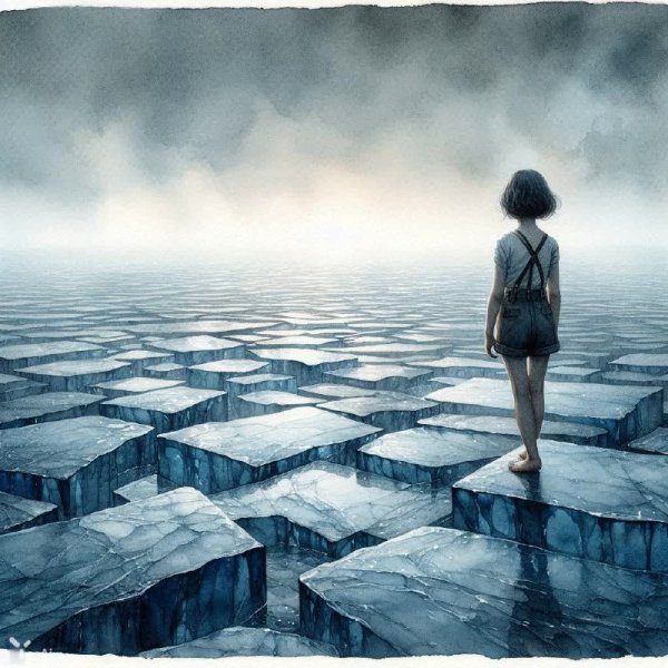 Стеклянная пустыня: акварельный портрет инопланетного мира. Изображение из нейронной сети Dalle-3