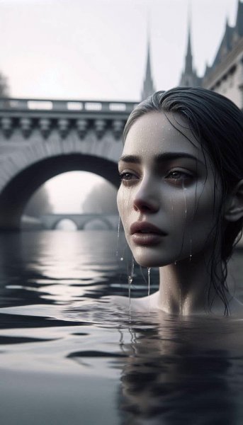 Слёзы на фоне Сены: трогательная красота в сепии. Картинка из нейросети Dalle-3