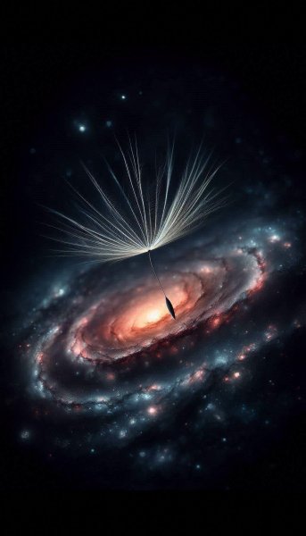 Семена одуванчика в космическом танце: двойная экспозиция и нежная красота. Изображение из нейросети Dalle