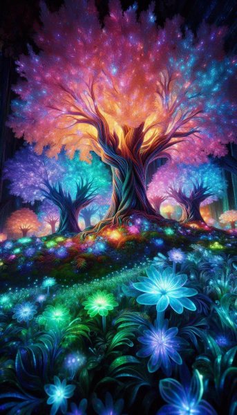 Хрустальный лес и светящиеся цветы: сказочная атмосфера. Нейронная сеть Dalle 3