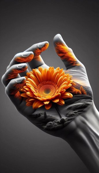 Отражение цветов: сюрреалистичная монохромная фотография с фокусом на детали. Картинка из нейронной сети Dalle-3