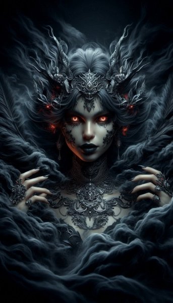 Демоница из черного вихря: гиперреализм и готика. Изображение из нейросети Dalle 3