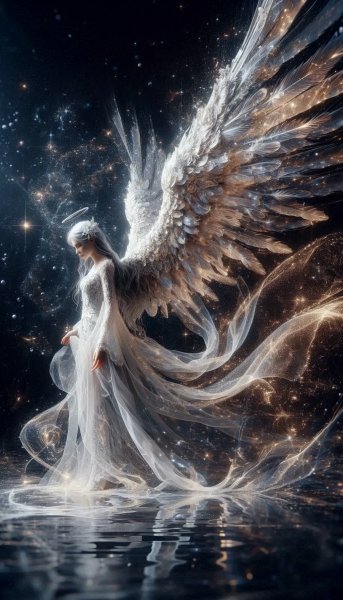 Небесная печаль: ангел в звездной ткани и безбрежной пустоте. Изображение из нейросети Dalle