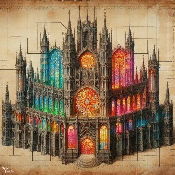 Загадочная готика: архитектурные тайны в витражных пикселях и деталях старинного замка. Изображение из нейронной сети Dalle