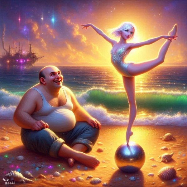 Неожиданная встреча на морском побережье: фантастический этюд маслом. Картинка из нейронной сети Dalle