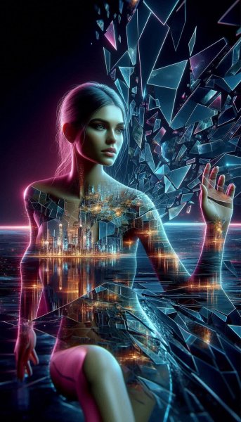 Отражение реальности: искаженные пейзажи и неоновый свет. Нейронная сеть Dalle