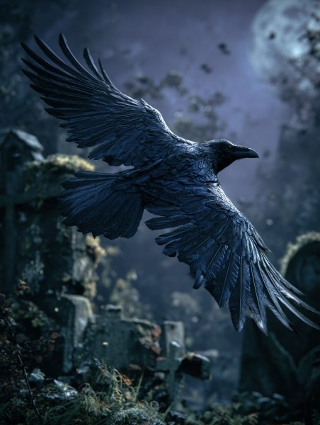 Ворон над колдовскими землями: анимация для Хэллоуина с призраками и магией. Генерация из нейросети Миджорни