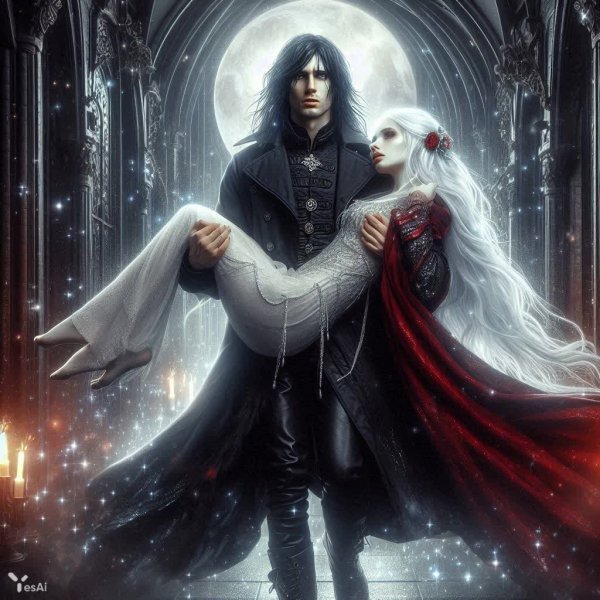 Тёмный спаситель в готическом зале с лунным светом и молниями. Изображение из нейронной сети Dalle