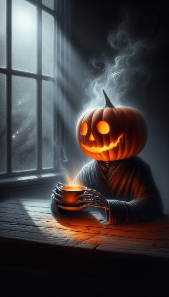 Осеннее чаепитие: сказочная встреча света и тени в акриле и цифре. Изображение из нейронной сети Далли 3