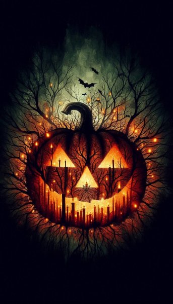 Лесной силуэт тыквы: жуткая сказка на Хэллоуин в деталях. Генерация из нейросети Dalle