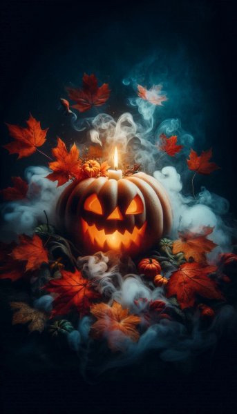 Осеннее волшебство тыквы в туманной дымке и свете свечи. Изображение из нейросети Dalle