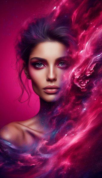 Неземная красота: модель в вихре звездной пыли и туманностей. Изображение из нейросети Dalle