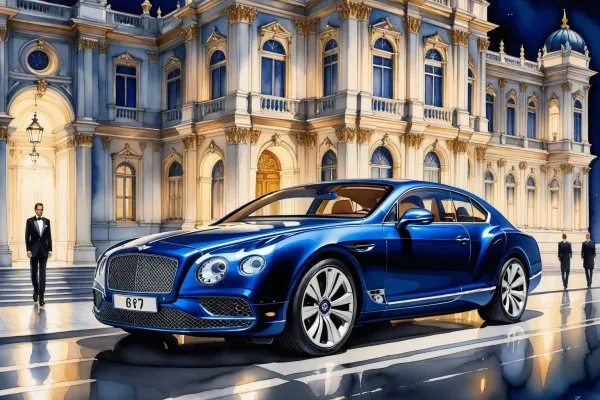Роскошный Bentley у величественного дворца. Изображение из нейросети Stable Diffusion