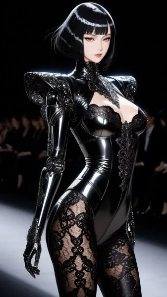 Металлическая элегантность: робот в стиле McQueen и Westwood. Генерация из нейронной сети Qwen images Ai