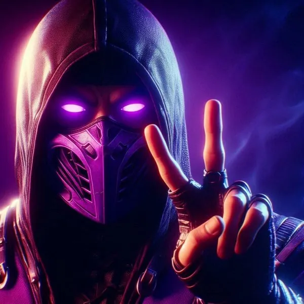Мститель из глубин Mortal Kombat X: Тёмная сила и знак мира. Изображение из нейросети Dalle 3