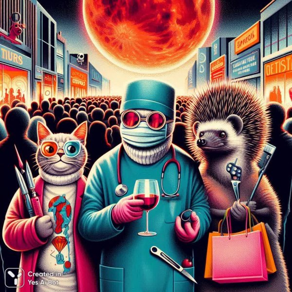 Черная пятница: хаос, коты и внеземной шопинг. Изображение из нейросети Dalle-3