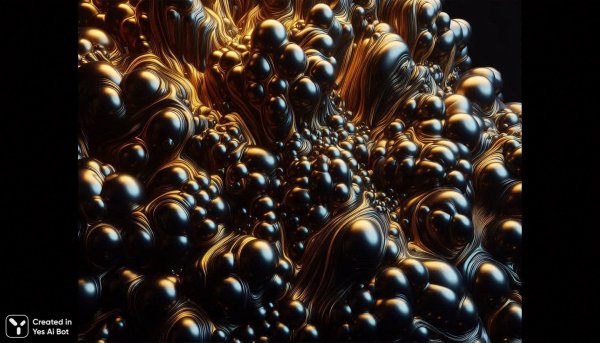 Темные камни в золотом потоке: макросъемка и гиперреализм. Нейронная сеть Далли 3