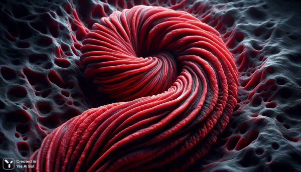 Красная извилистая форма в каменной структуре. Нейронная сеть Dalle-3