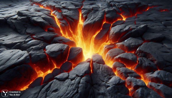 Вулканическая трещина: танец огня и камня в гиперреалистичном изображении. Генерация из нейросети Dalle 3