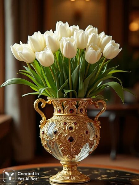 Роскошная ваза с тюльпанами: изысканная элегантность и детализированный дизайн. Изображение из нейронной сети Flux.1