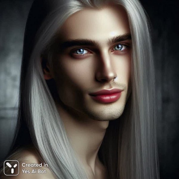 Молодой человек с серебристыми волосами и дерзким взглядом. Картинка из нейросети Dalle