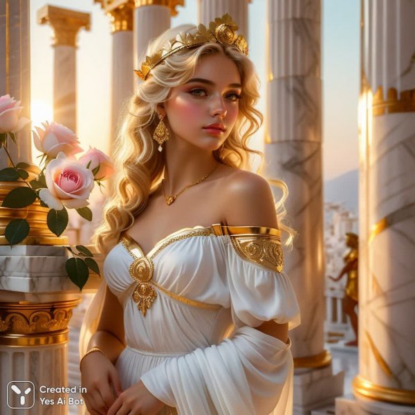 Нежная красота в золотом сиянии древнего храма. Генерация из нейросети Stable Diffusion