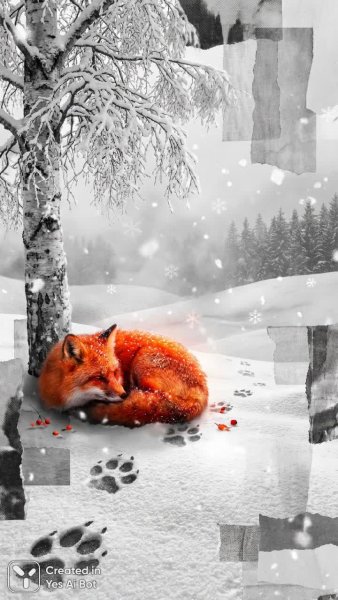 Лиса в зимней сказке: нежность пастели и отблески снега. Картинка из нейросети Нано Банана