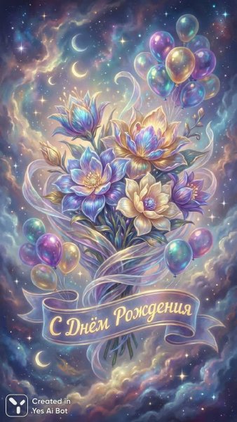 Яркий букет с поздравлением на день рождения. Генерация из нейронной сети NanoBanana