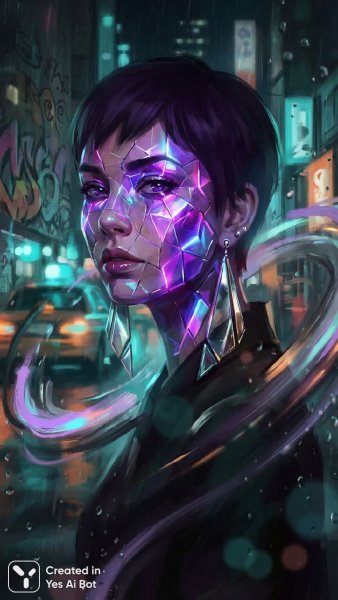 Неоновая киберпанк-портретка девушки в стиле Гонсалес. Изображение из нейросети NanoBanana