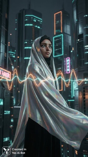 Радужный силуэт: футуристическая ближня восточная ночь в неоновом городе. Изображение из нейросети Nano Banana