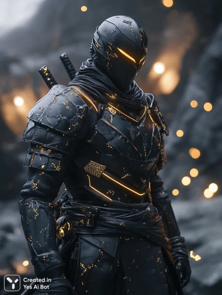 Обсидиановый самурай: золотые трещины и футуристическая роскошь. Нейросеть Миджорни