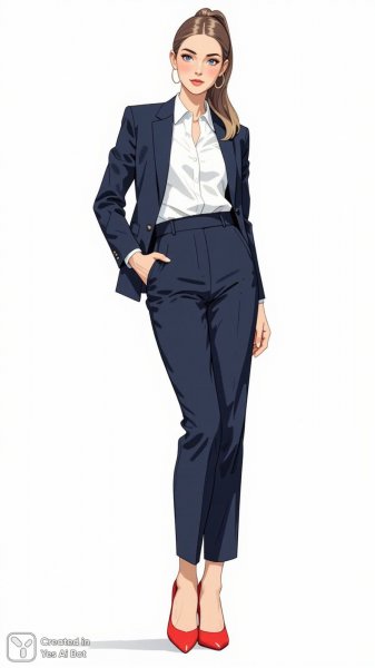 Современный деловой образ: элегантность в деталях и акценте на красный цвет. Нейросеть Flux Ai