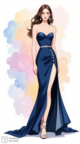 Изысканный силуэт в голубом платье: акварельная мода. Изображение из нейронной сети Flux.1