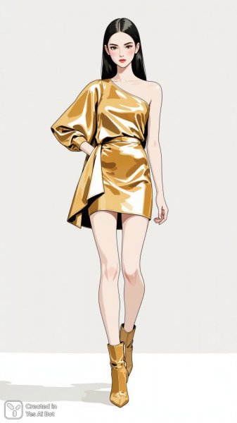 Золотой силуэт в акварельной модной иллюстрации. Нейросеть Flux Ai