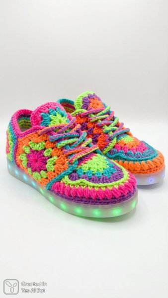 Яркие кроссовки ручной работы: неоновый стиль и игривый дизайн. Нейросеть NanoBanana