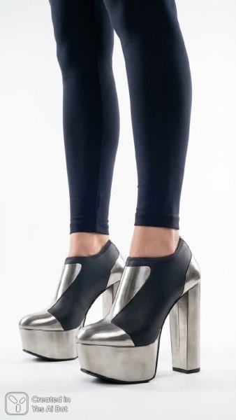 Футуристичный образ: стальные каблуки и неопрен. Нейросеть NanoBanana