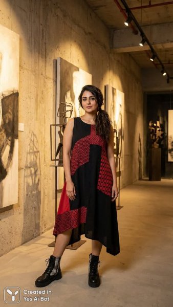 Яркий образ в галерее современного искусства: смелые полосы и дерзкие ботинки. Генерация из нейросети NanoBanana