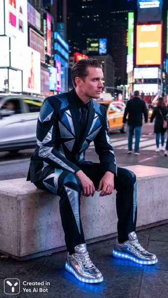 Футуристический стиль: городская мода и светящиеся кроссовки. Картинка из нейронной сети Nano-Banana