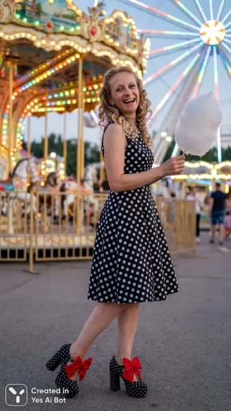 Яркий образ в стиле ретро на фоне сказочной карусели. Изображение из нейросети Nano-Banana