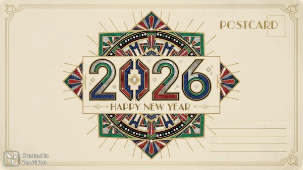 Новогоднее настроение в стиле ретро: элегантная открытка с 2026 годом. Изображение из нейронной сети Nano Banana