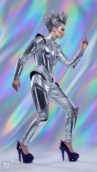 Яркий образ будущего: футуристичная мода и кристальные акценты. Изображение из нейронной сети Nano Banana