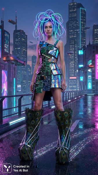 Невероятный стиль: киберпанк-мода в неоновом городе будущего. Изображение из нейронной сети Nano-Banana