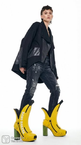 Яркий образ с футуристической обувью и смелым дизайном. Нейронная сеть Нано Банана