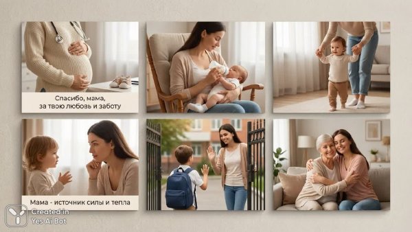 Материнская любовь: шесть трогательных сцен из жизни. Картинка из нейросети Nano-Banana