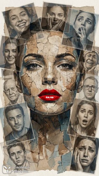 Лицо в красной помаде: игра текстур и эмоций. Картинка из нейронной сети Nano-Banana