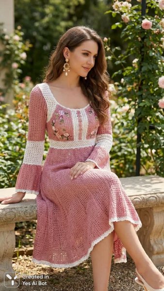 Элегантное платье с кружевом и цветами. Генерация из нейросети NanoBanana