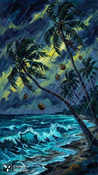 Шторм над Мальдивами в стиле экспрессионизма Кирхнера. Картинка из нейросети NanoBanana