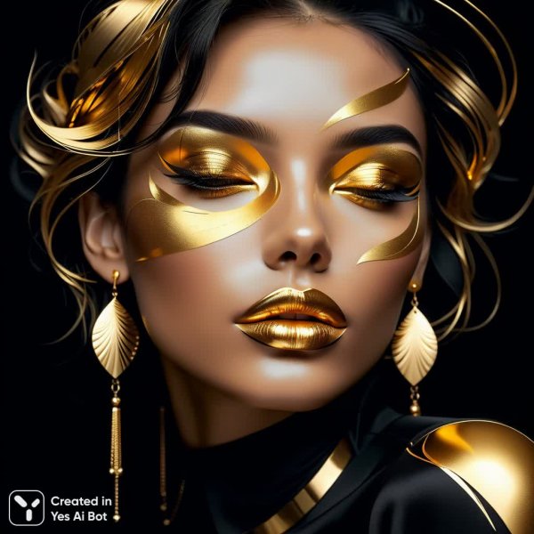 Золотая элегантность: цифровой портрет в минималистичном стиле. Картинка из нейронной сети Stable Diffusion