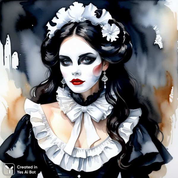 Женщина в викторианском платье и маске: драматичный акварельный портрет. Генерация из нейросети Stable Diffusion