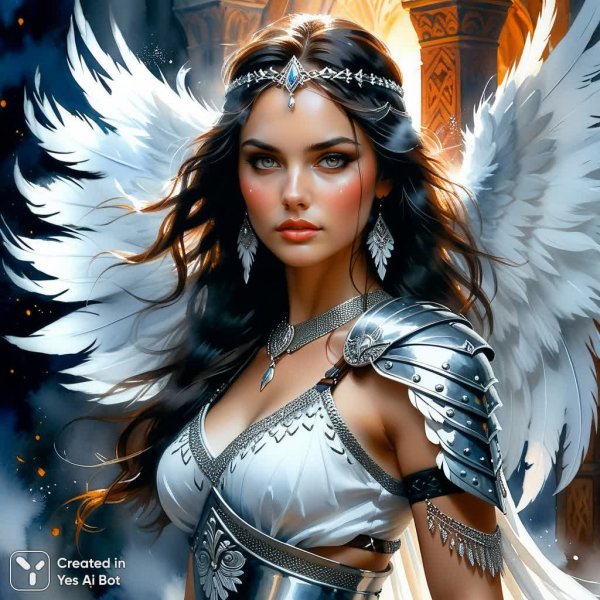 Воинственная славянка: сила, крылья и стальная решимость в деталях акварели. Нейронная сеть Stable Diffusion